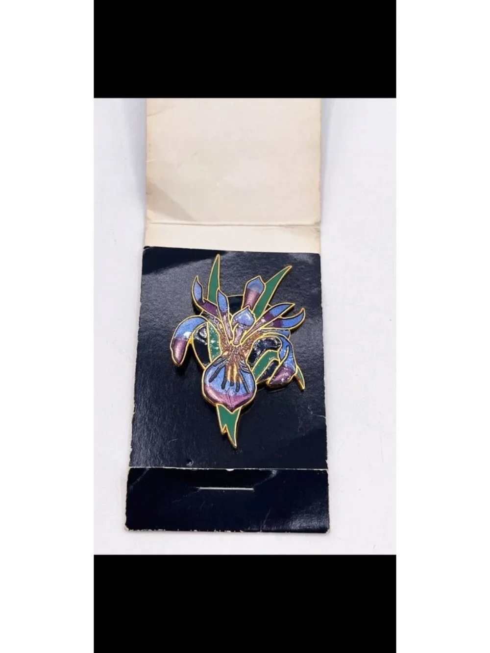 Vintage WM Spear Design Cloisonne Purple Iris Flower Brooch Pin Alaska NOS Card